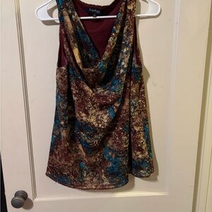 Evan Picone Red and Brown Asymmetrical Sleeveless Tank Top